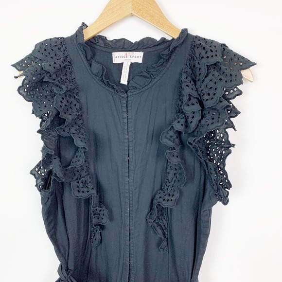 Apiece Apart Women's Limon Eyelet Ruffle Black Jumpsuit 10 - Picture 4 of 9